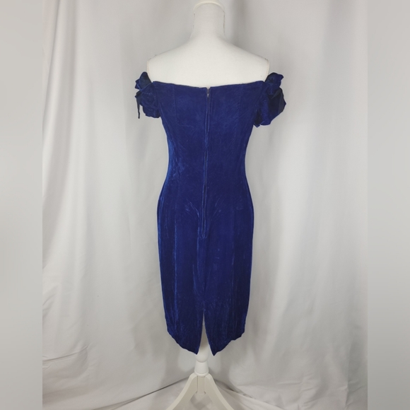 Blue Velvet Evening/Cocktail/Formal Dress | 80s/90s Vintage | Size 14 Expo Nite - Picture 2 of 5